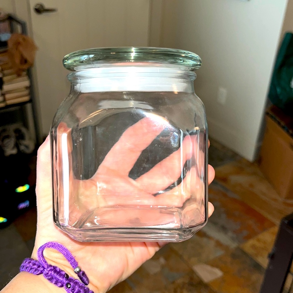 Kitchen Storage Jar, Clear, Glass With Fitted Sealing Lid, about 6” Tall